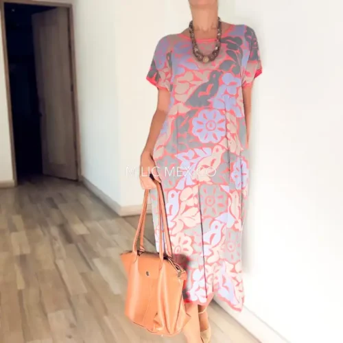 Huipil Jalapa de Díaz coral/multicolor - Unitalla