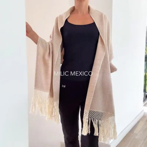 Rebozo deshilado Mitla beige