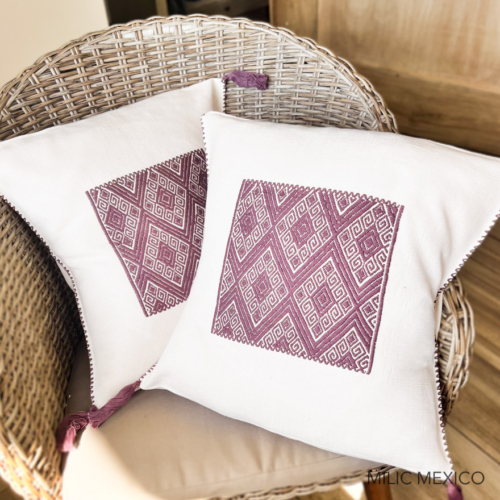 Funda cojín cuadrado blanco/rosa (par)