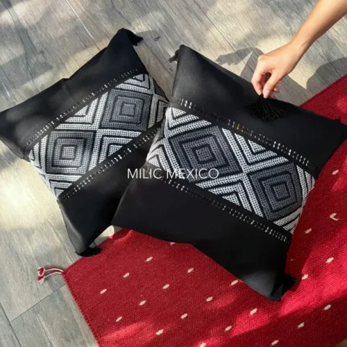Funda Cojín Zinancantán negro cenefa (par)