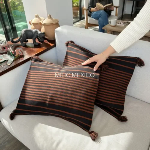 Funda Cojín Zinancantán rayado negro (par)