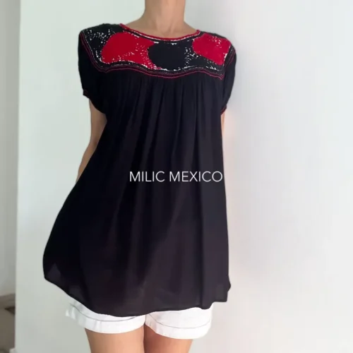 Blusa Rococó Rayón negro/rojo - M