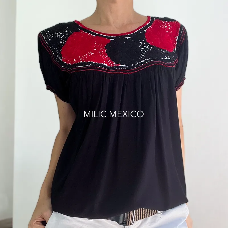 Blusa Rococó Rayón negro/rojo - M - Imagen 2