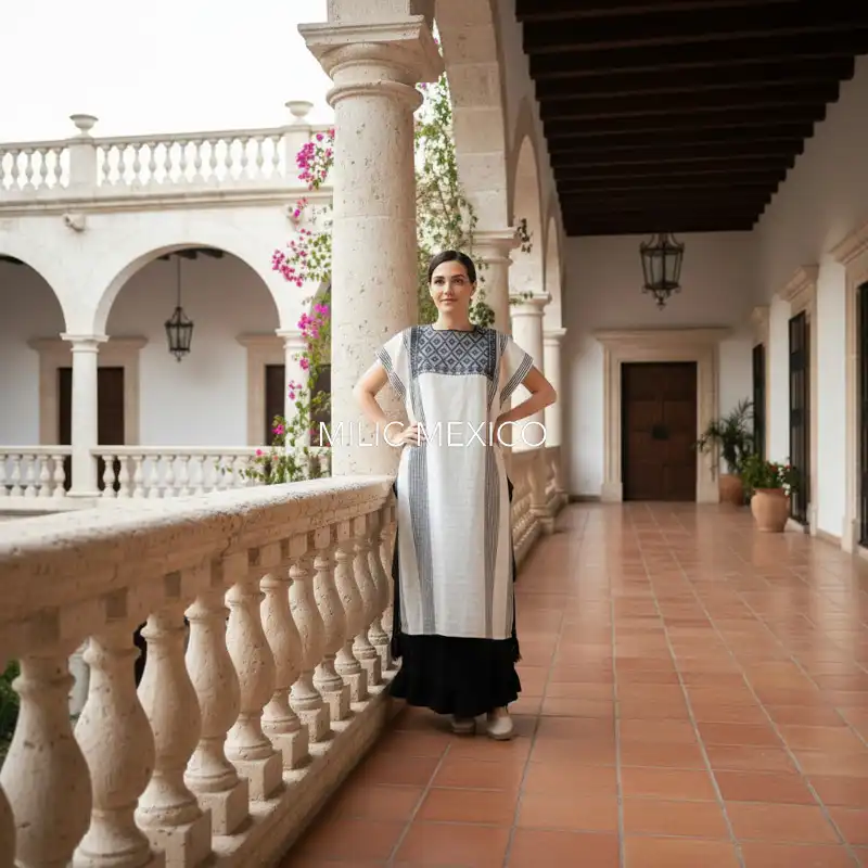 Huipil Aldama blanco/negro - G - Imagen 4