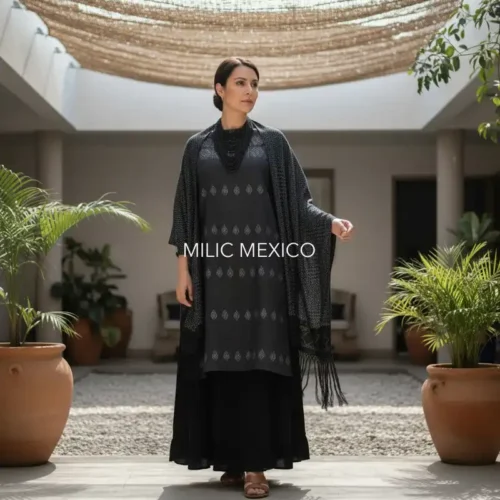 Huipil Carranza Corto gris obscuro - XG