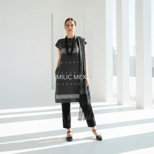 Huipil Carranza Corto gris obscuro - M