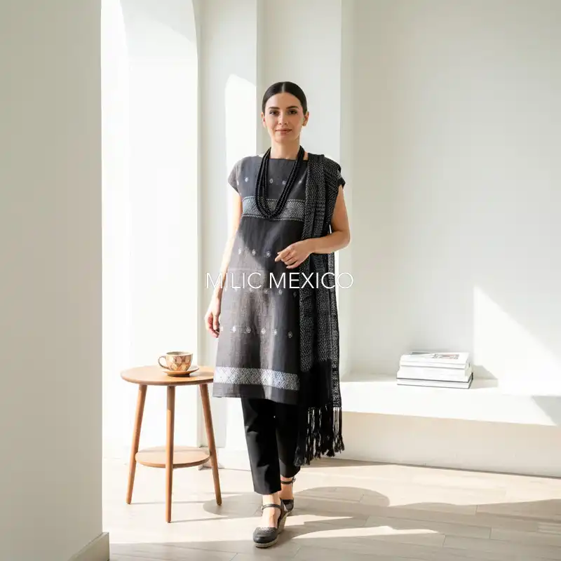 Huipil Carranza Corto gris obscuro - M - Imagen 4