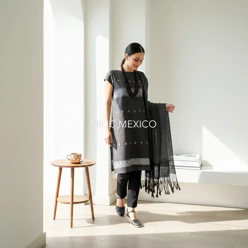 Huipil Carranza Corto gris obscuro - M - Imagen 3