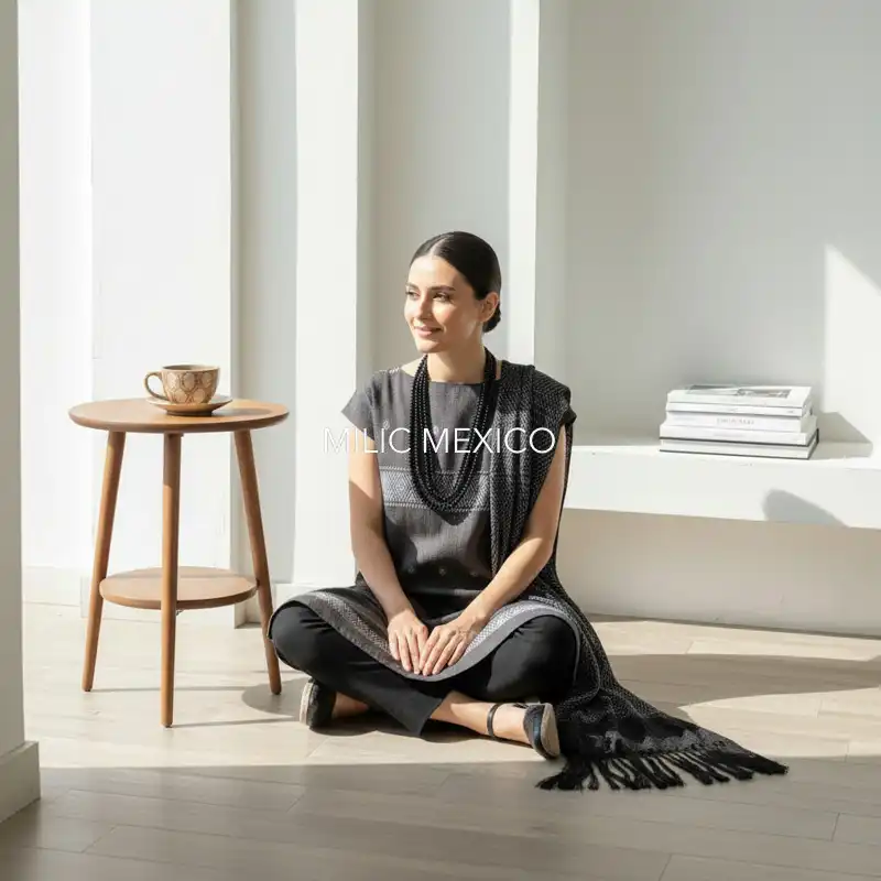 Huipil Carranza Corto gris obscuro - M - Imagen 2