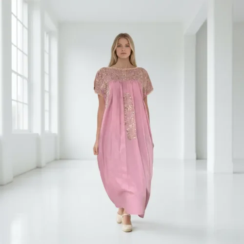 Vestido San Antonino rosa con beige - G