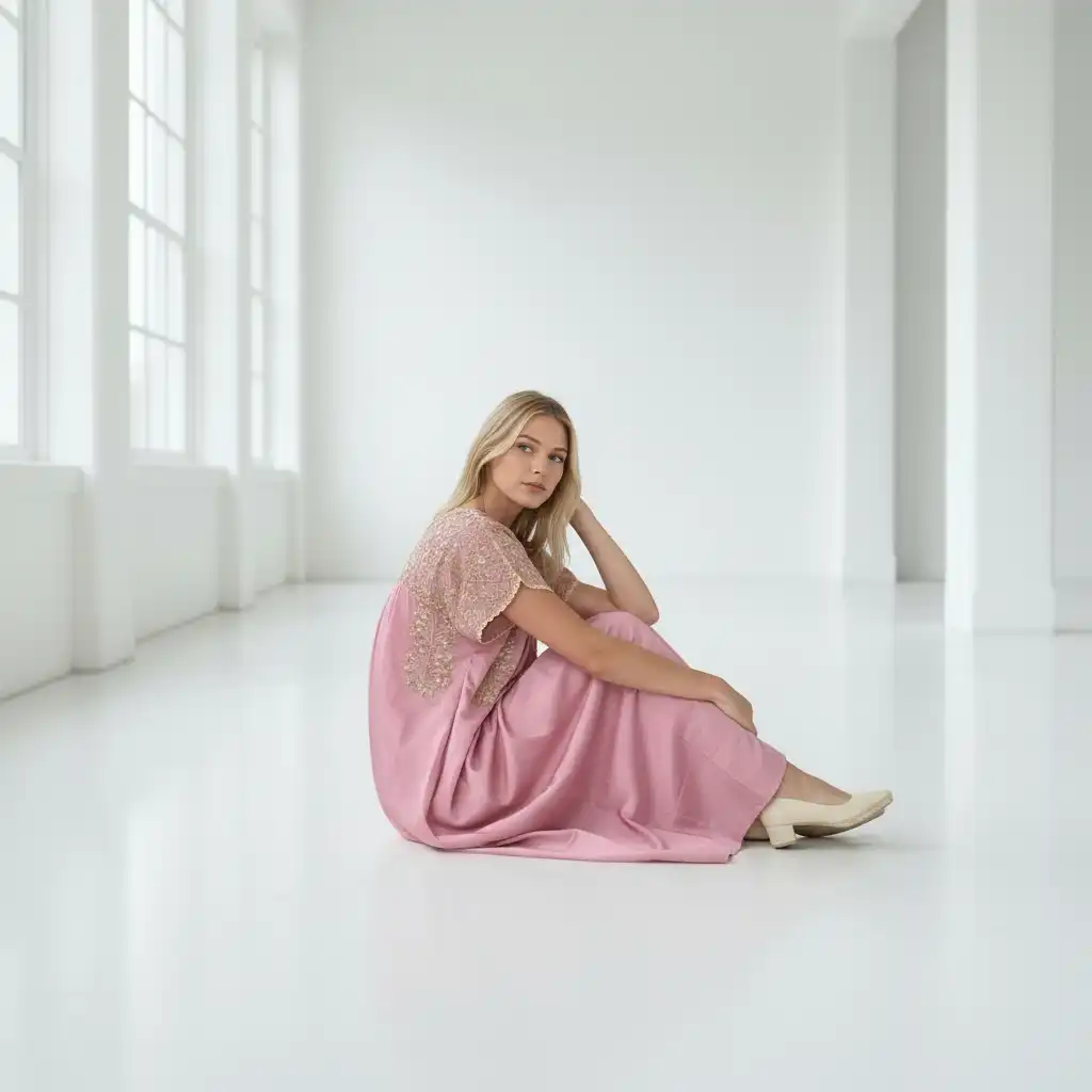 Vestido San Antonino rosa con beige - G - Imagen 3