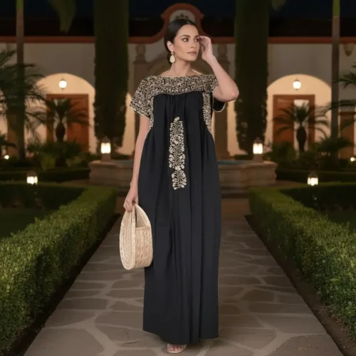 Vestido San Antonino negro con beige - G