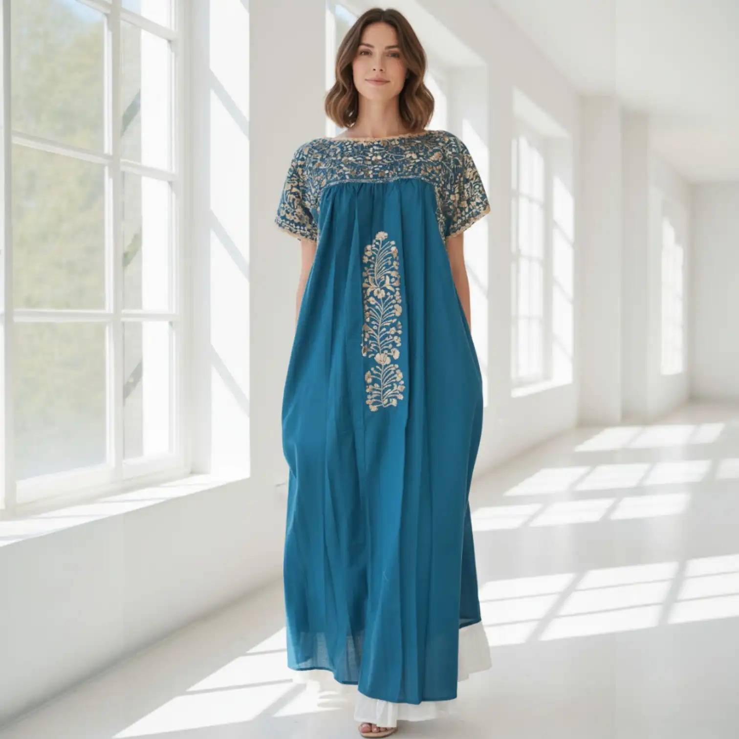 Vestido San Antonino azul con beige - G