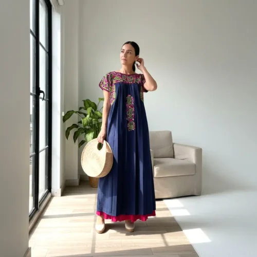 Vestido San Antonino azul con rosas - G