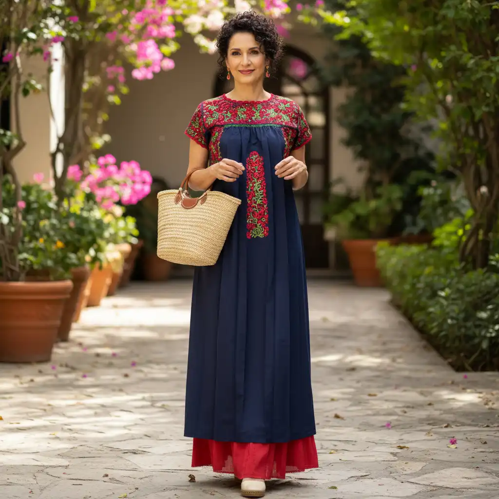 Vestido San Antonino azul con rojo - M