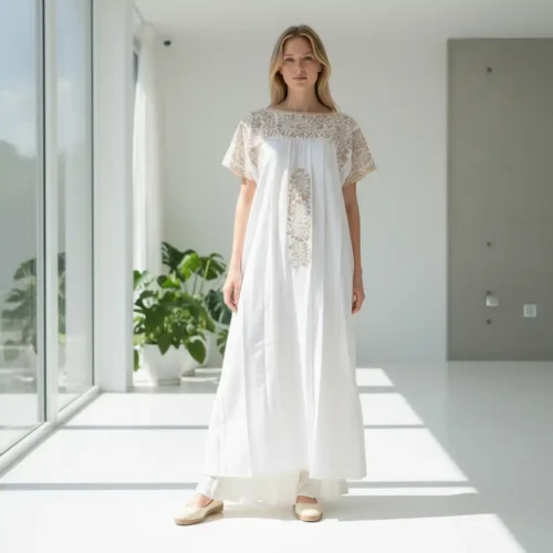 Vestido San Antonino blanco con beige - G