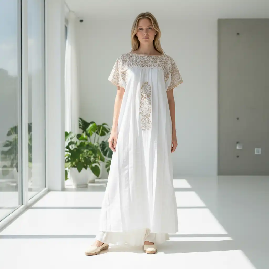 Vestido San Antonino blanco con beige - G