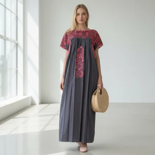 Vestido San Antonino gris con rosa - G