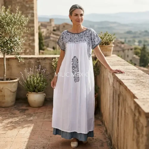 Vestido San Antonino blanco con plata - G