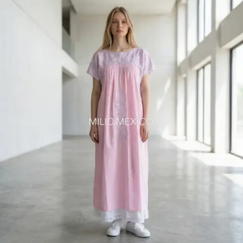 Vestido San Antonino rosa con blanco - G