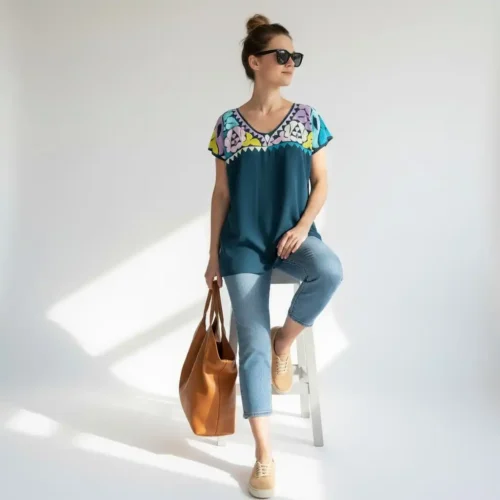 Blusa Jalapa cuello bordado verde - XG