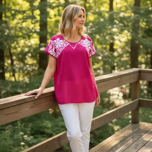 Blusa Jalapa cuello bordado fiusha - XG