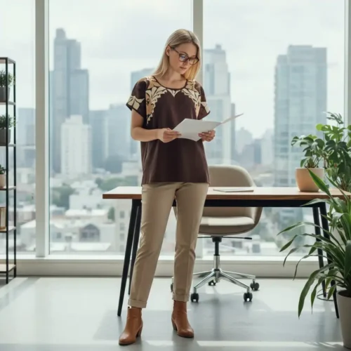 Blusa Jalapa cuello bordado café - XG