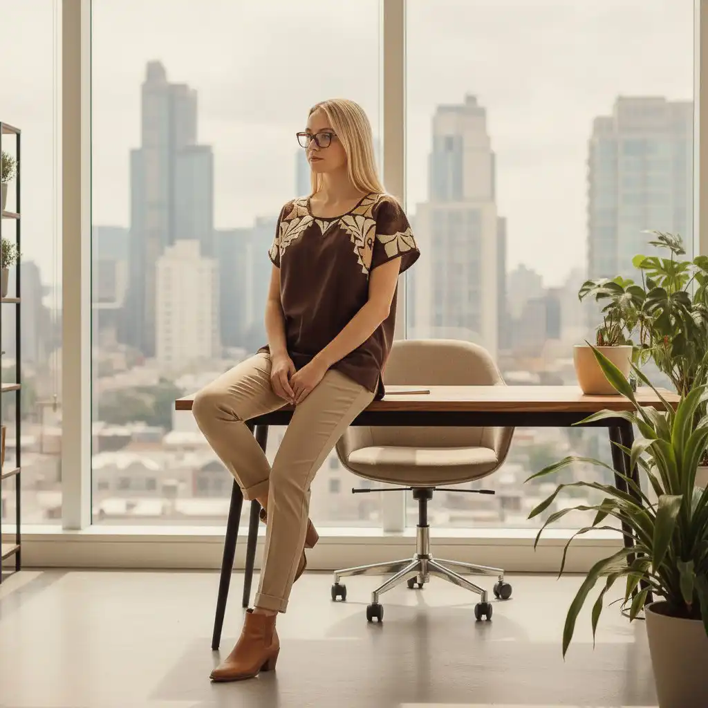 Blusa Jalapa cuello bordado café - XG - Imagen 2