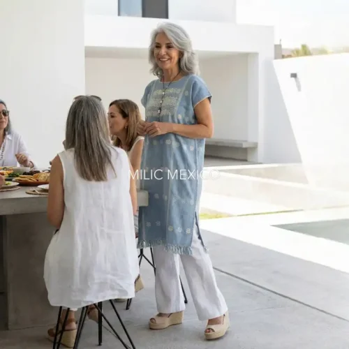 Huipil Amuzgo un lienzo cielo/beige - G