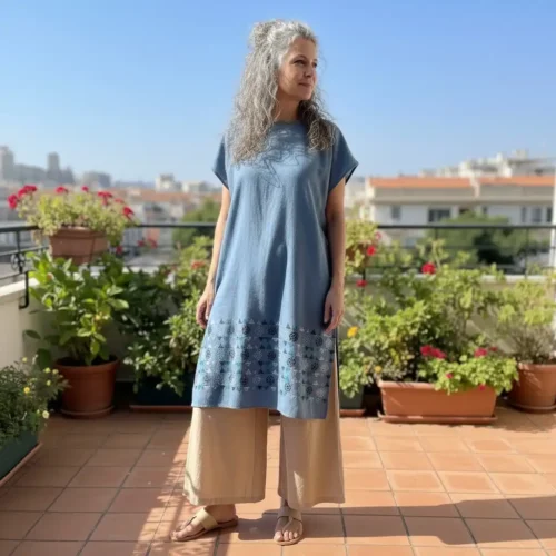 Huipil Carranza Corto azul cielo - XG