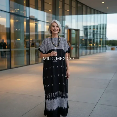 Huipil Carranza Largo negro - XG