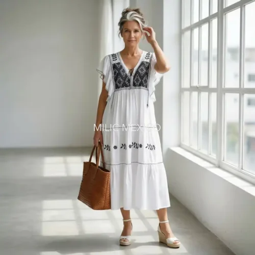 Vestido Anayeli blanco con azul - XG