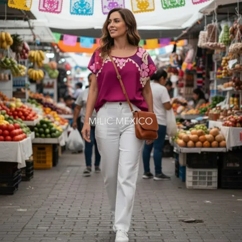 Blusa Jalapa cuello bordado bugambilia - G