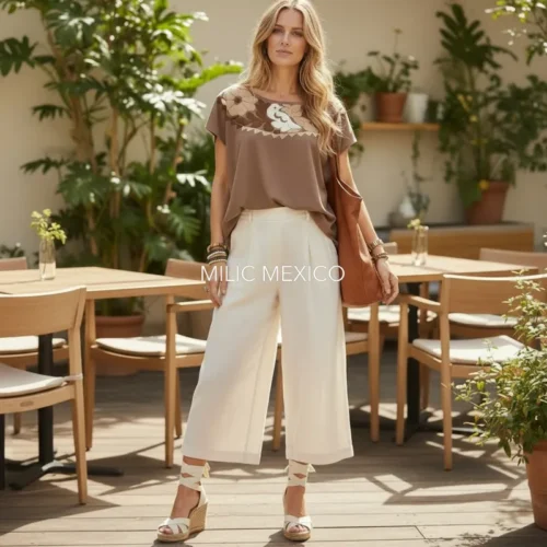 Blusa Jalapa cuello bordado tostado - XG