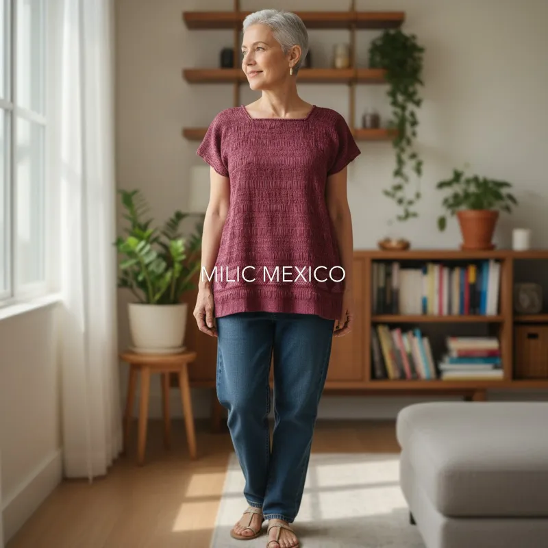 Blusa de telar Zinancantán rosa/vino - M