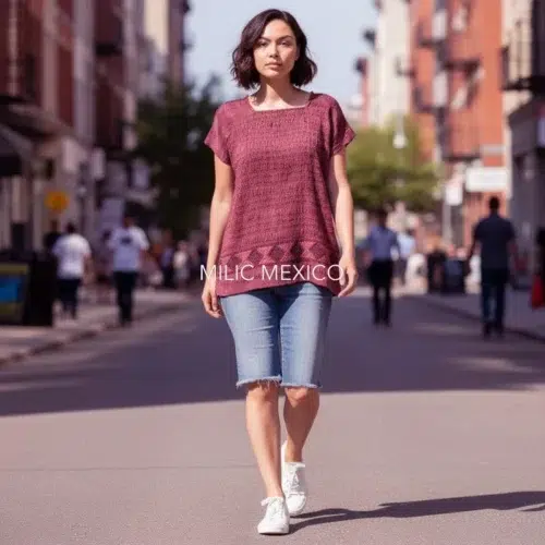 Blusa de telar Zinancantán rosa/negro - M