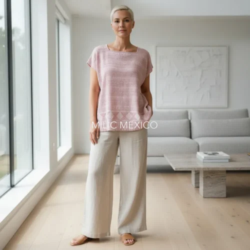 Blusa de telar Zinancantán rosa - M