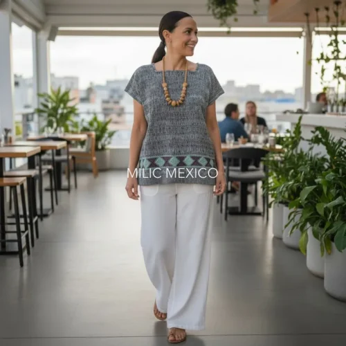 Blusa de telar Zinancantán menta/café - M