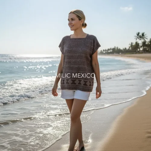 Blusa de telar Zinancantán gris topo - M