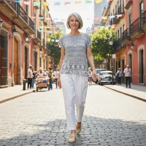 Blusa de telar Zinancantán gris claro - M