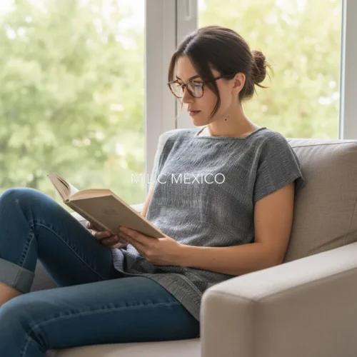 Blusa de telar Zinancantán gris/cielo - M