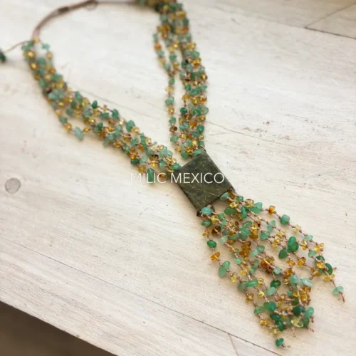 Collar Jadeita, Ámbar, Serpentina y Macramé